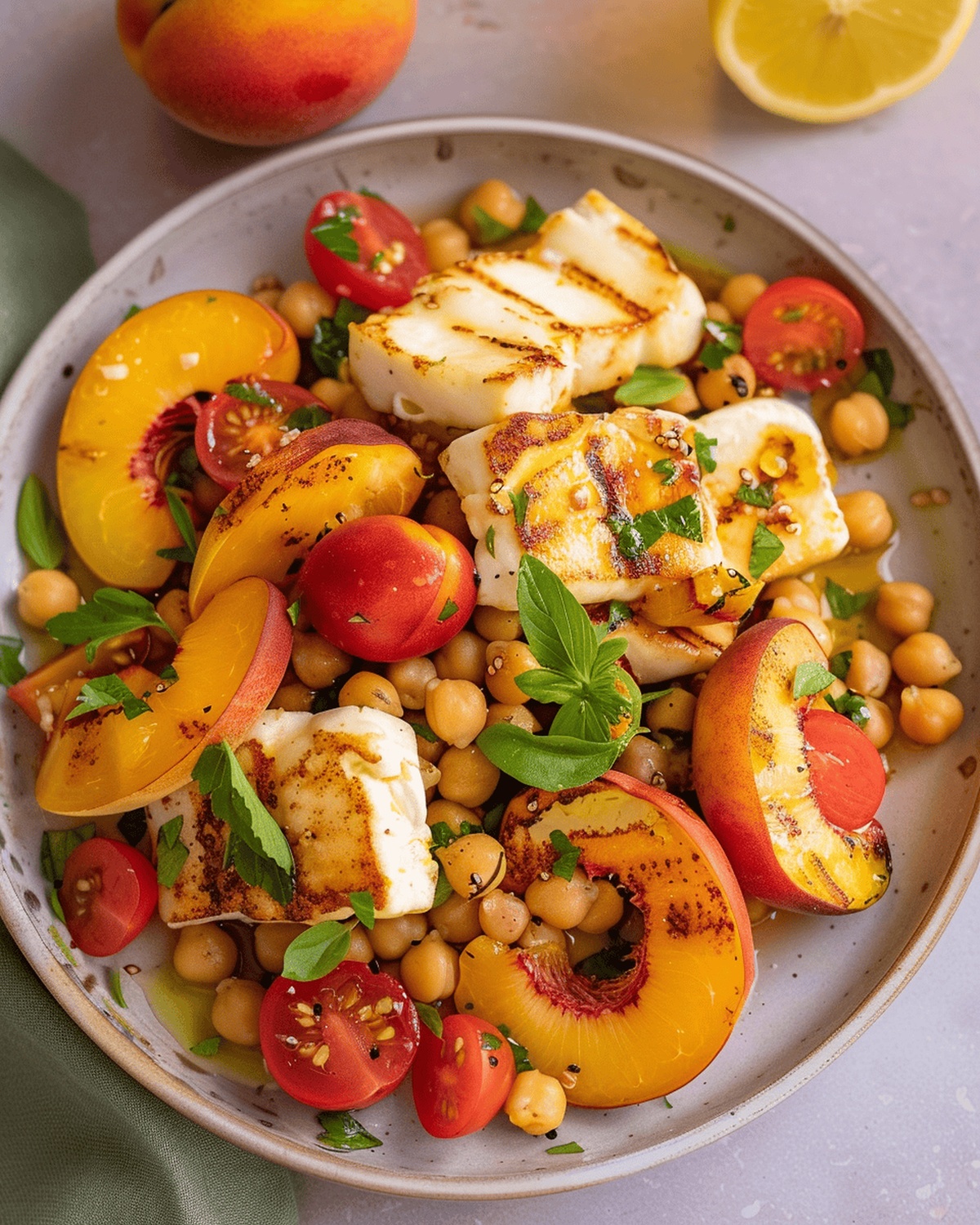 Vibrant Nectarine And Chickpea Salad With Halloumi Recipe