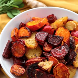 Vibrant Orange Ginger Roasted Root Vegetables Recipe