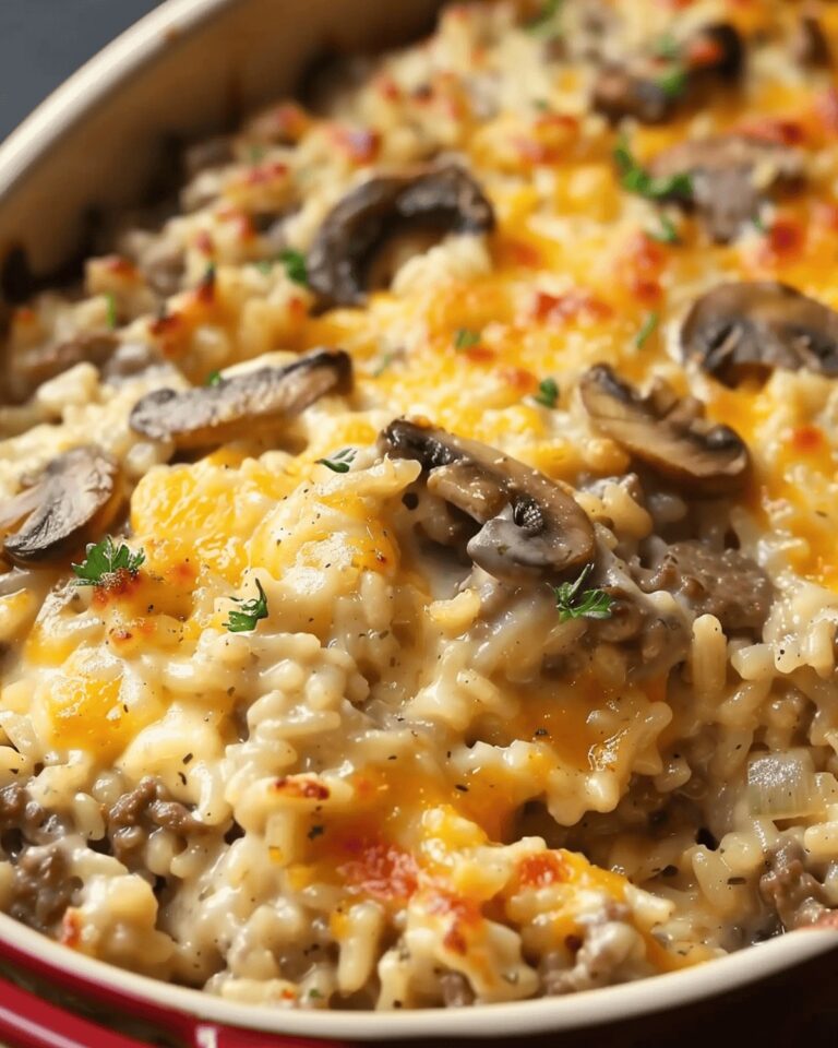 Cheesy Beef And Mushroom Rice Bake Recipe