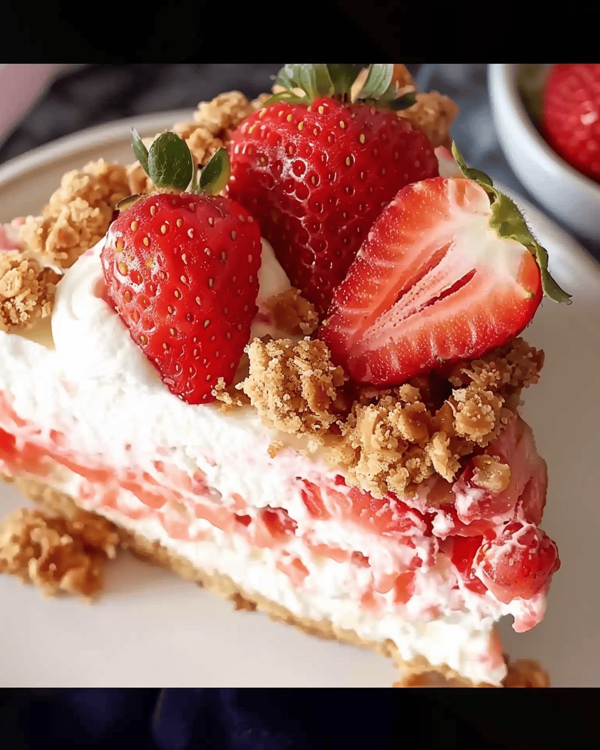 Luscious Strawberry Crunch No Bake Cheesecake Recipe