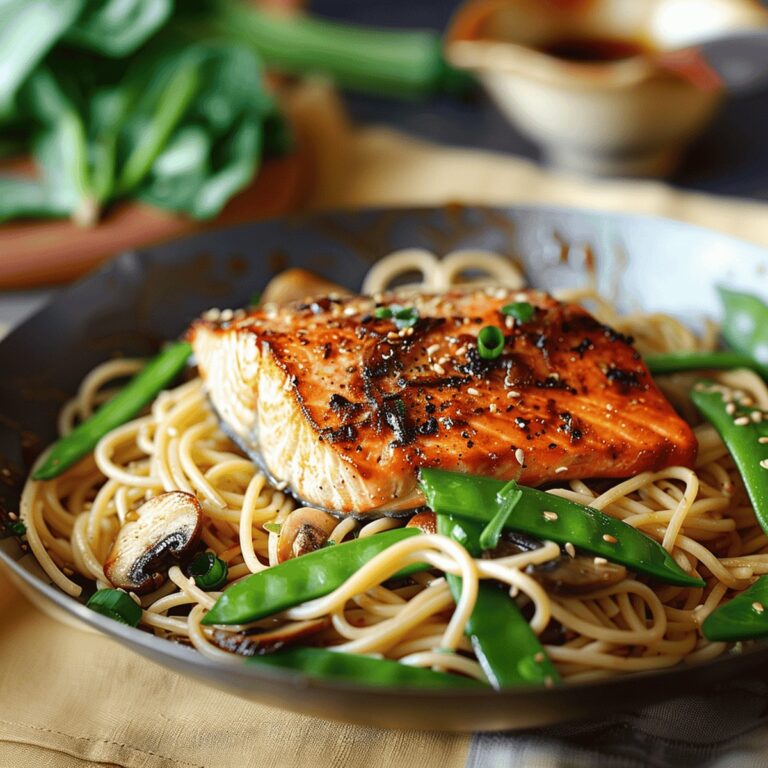 Asian Honey-Sesame Salmon Noodles Recipe