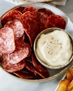 Salami Crisps With Zesty Mustard Dip Recipe