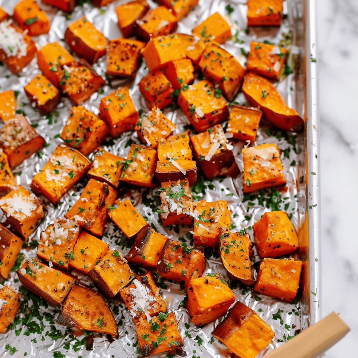 Crispy Parmesan Crusted Sweet Potato Cubes Recipe