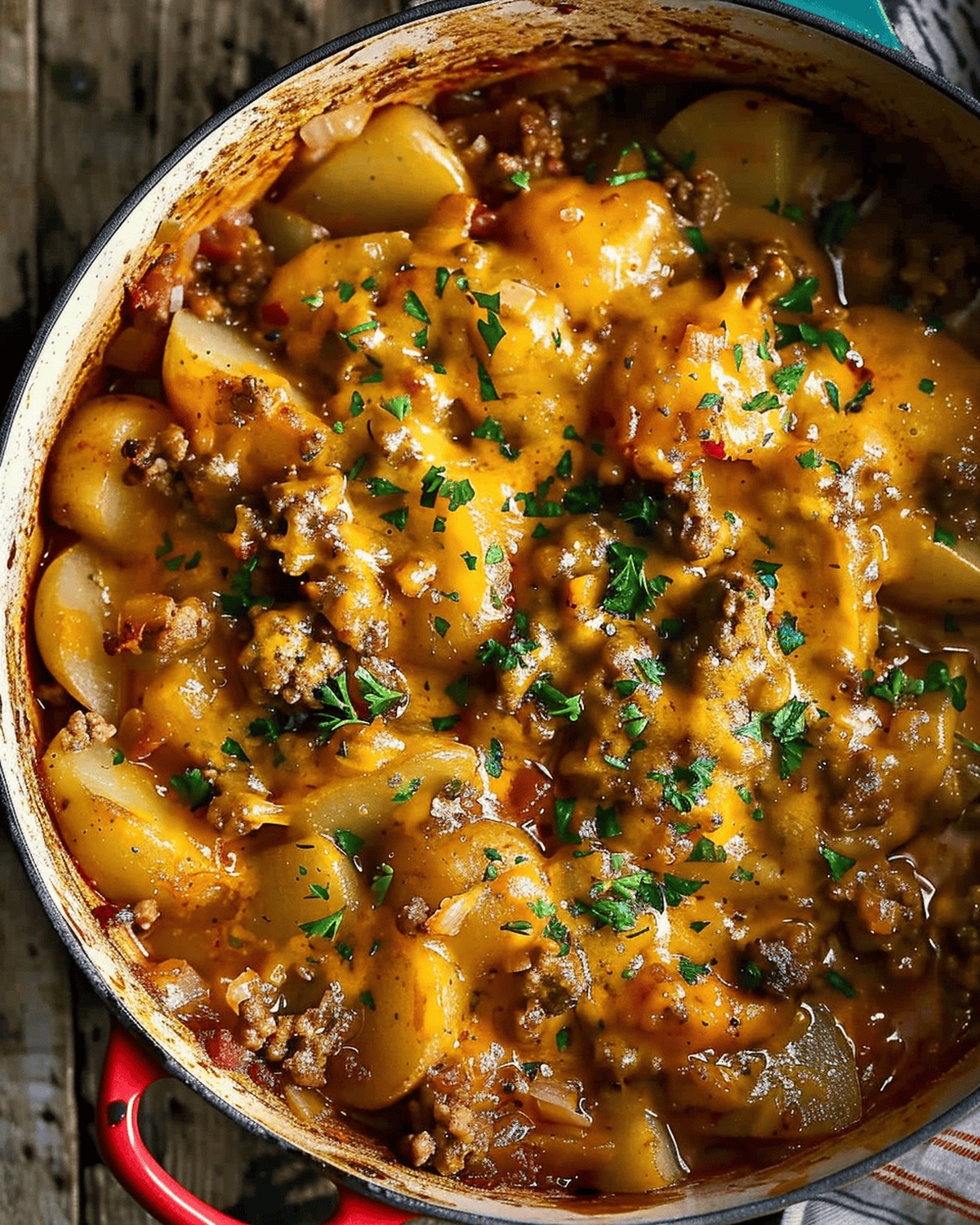Hearty Cheesy One Pot Beef And Potatoes Recipe