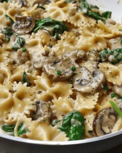 Creamy Spinach & Mushroom Farfalle Delight Recipe