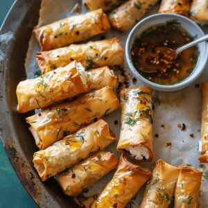 Oven Fried Feta Rolls With Chili Honey Recipe