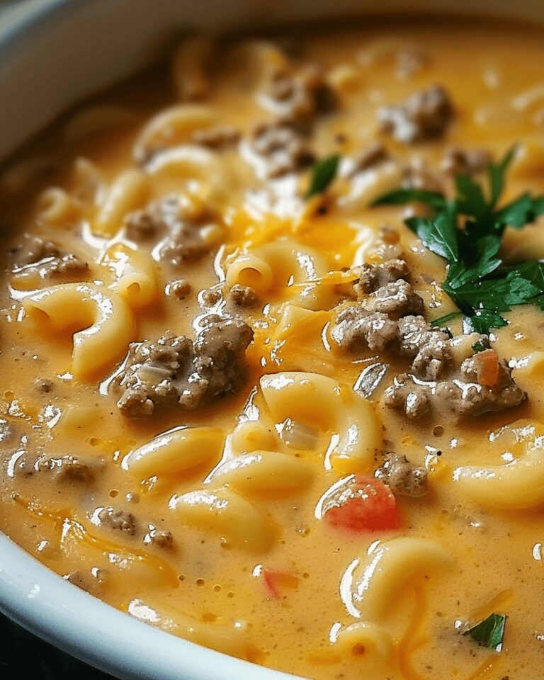Cheesy Beefy Macaroni Soup Recipe