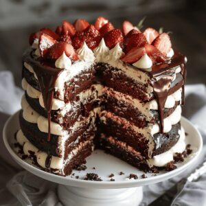Dark Chocolate Strawberry Layer Cake Recipe
