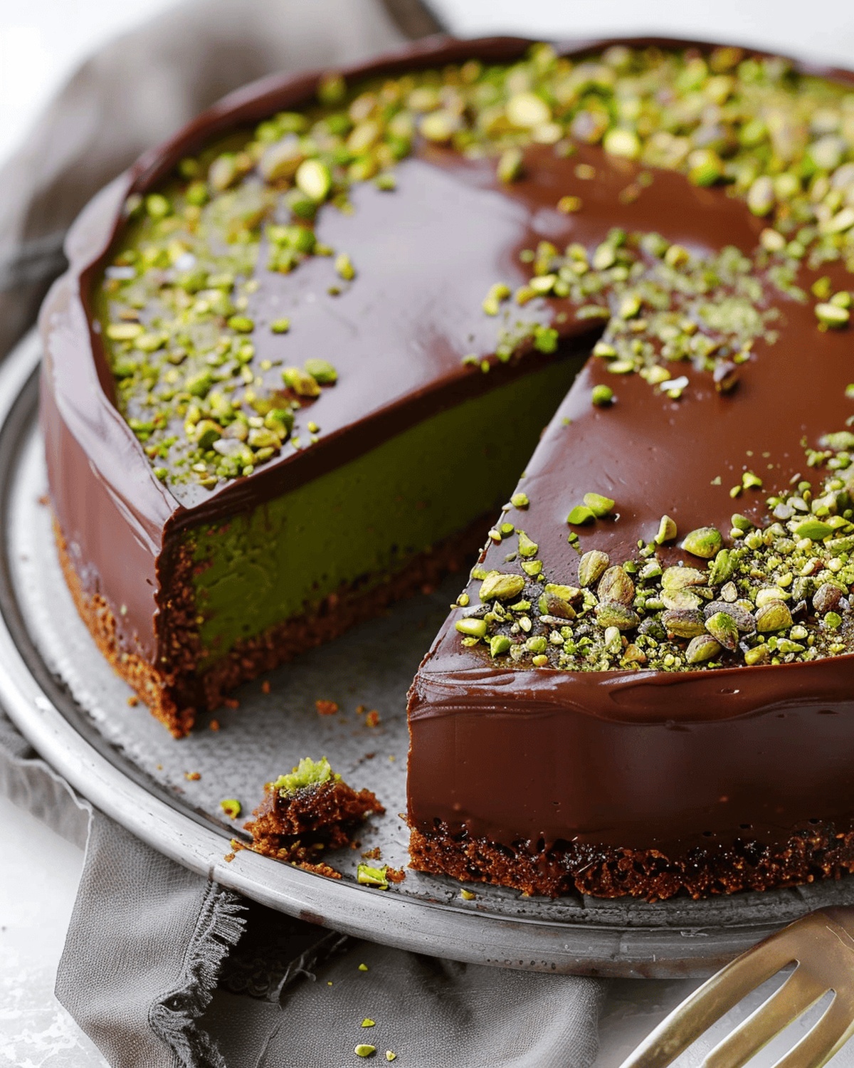 Velvety Flourless Pistachio Cake with Chocolate Ganache Recipe