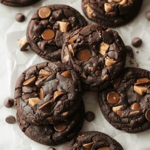 Velvety Brown Butter Double Chocolate Peanut Butter Cup Cookies Recipe