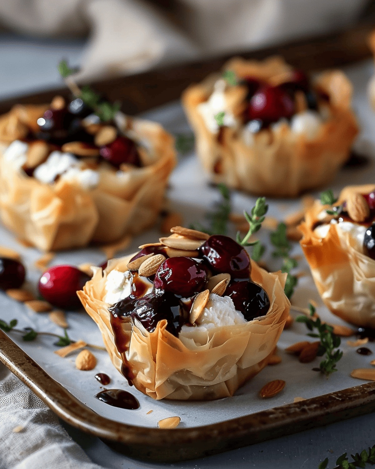 Cranberry & Almond Goat Cheese Phyllo Bites With Maple Balsamic Drizzle Recipe