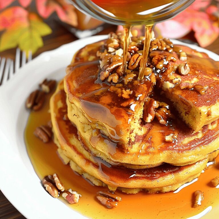 Fluffy Pumpkin Pancakes with Cinnamon Pecan Syrup Recipe